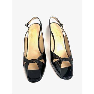 Vintage Ballota Balogona Black Patent Leather Peep Toe Pumps